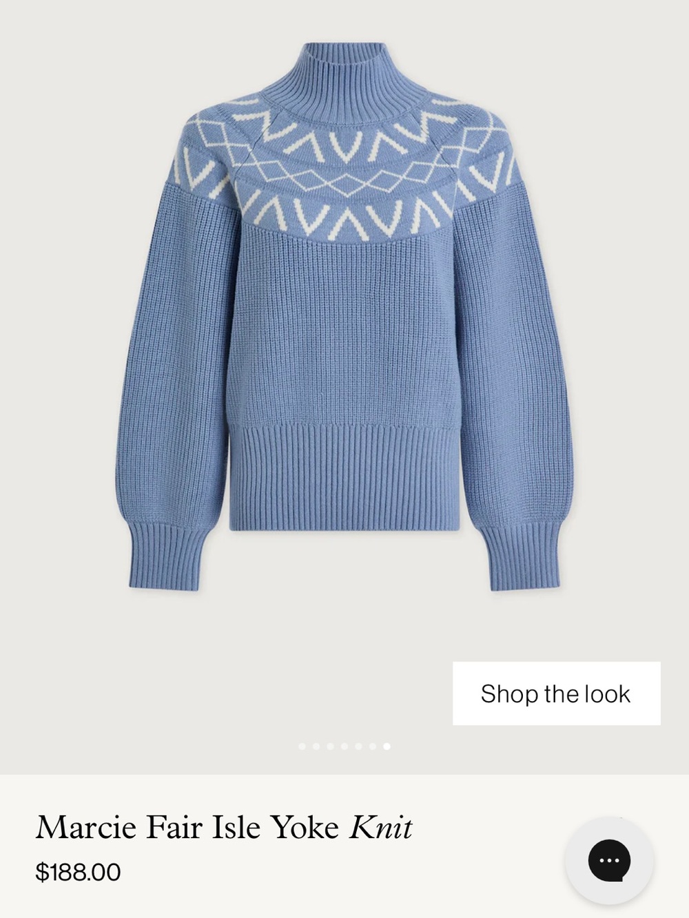 NWOT Varley Marcie Fair Isle Yoke Knit Mock Neck Sweater - Light Blue